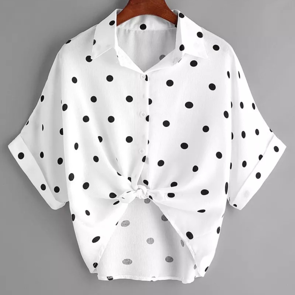 White Polka Dot Cuffed Shirt